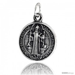 Sterling Silver Saint Benedict Round-shaped Medal Charm, 3/4 in (18 mm) tall