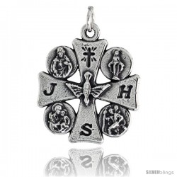 Sterling Silver "The Blessed Trinity" Cross Pendant, 1" (25 mm) tall