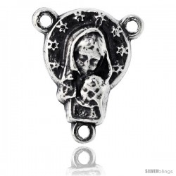 Sterling Silver Blessed Virgin Mary / Sacred Heart of Jesus Rosary Center, 11/16" (18 mm) tall