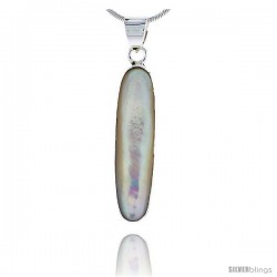 Sterling Silver Oval Mother of Pearl Inlay Pendant, 1 5/16" (33 mm) tall