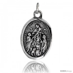 Sterling Silver Queen of the Most Holy Rosary Oval-shaped Medal Pendant, 7/8" (23 mm) tall