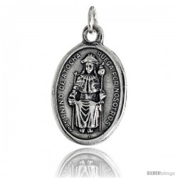 Sterling Silver St. Nino De Atocha Oval-shaped Medal Pendant, 7/8" (23 mm) tall