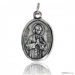 Sterling Silver Saint Jean Baptiste Marie Vianney Oval-shaped Medal Pendant, 7/8" (23 mm) tall