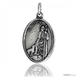 Sterling Silver St. Rock (St. Roch) Oval-shaped Medal Pendant, 7/8" (23 mm) tall