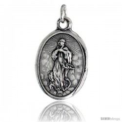 Sterling Silver Guardian Angel Oval-shaped Medal Pendant, 7/8" (23 mm) tall