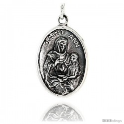 Sterling Silver Saint Ann Medal Pendant 15/16" X 5/8" (24 mm X 16 mm).