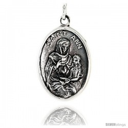 Sterling Silver Saint Ann Medal Pendant 15/16" X 5/8" (24 mm X 16 mm).