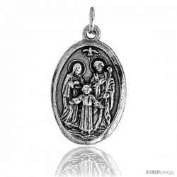 Sterling Silver Holy Family (St. Joseph, Blessed Virgin Mary & Child Jesus) Oval-shaped Medal Pendant, 7/8" (23 mm) tall