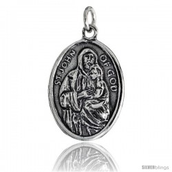 Sterling Silver St. John of God (San Juan de Dios) Oval-shaped Medal Pendant, 7/8" (23 mm) tall