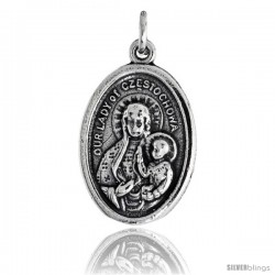 Sterling Silver Our Lady of Czestochowa / Joannes Paulus II Oval-shaped Medal Pendant, 7/8" (23 mm) tall