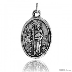 Sterling Silver St. Benedict of Nursia (San Benedetto de Norcia) Oval-shaped Medal Pendant, 7/8" (23 mm) tall