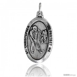 Sterling Silver St. Christopher Oval-shaped Golf Medal Pendant, 15/16" (24 mm) tall