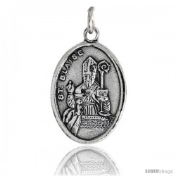 Sterling Silver St. Blaise The Holy Helper Oval-shaped Medal Pendant, 7/8" (23 mm) tall