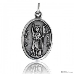 Sterling Silver St. John The Baptist Oval-shaped Medal Pendant, 7/8" (23 mm) tall