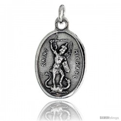Sterling Silver St. Michael The Archangel Oval-shaped Medal Pendant, 7/8" (23 mm) tall -Style Prp99