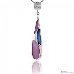 Sterling Silver Teardrop Pink & Blue Mother of Pearl Inlay Pendant, 1 13/16" (46 mm) tall