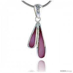 Sterling Silver Teardrop Pink Mother of Pearl Inlay Pendant, 13/16" (21 mm) tall