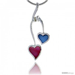 Sterling Silver Double Heart Pink & Blue Mother of Pearl Inlay Pendant, 1 7/16" (36 mm) tall