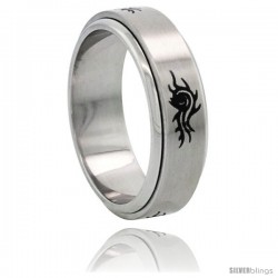 Surgical Steel 8mm Tribal Pattern Spinner Ring Wedding Band Matte Finish