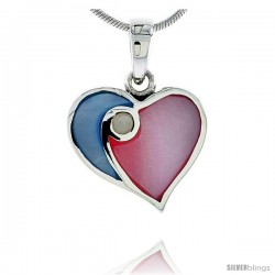 Sterling Silver Heart Pink & Blue Mother of Pearl Inlay Pendant, 11/16" (17 mm) tall