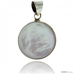 Sterling Silver Round Mother of Pearl Inlay Pendant, 3/4" (20 mm) tall