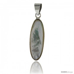 Sterling Silver Oval Mother of Pearl Inlay Pendant, 1 1/8" (28 mm) tall