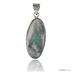 Sterling Silver Oval Mother of Pearl Inlay Pendant, 1 3/16" (30 mm) tall