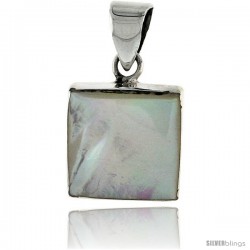 Sterling Silver Square Mother of Pearl Inlay Pendant, 9/16" (15 mm) tall