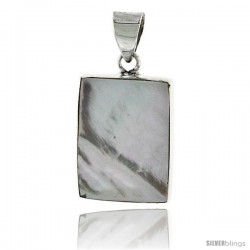 Sterling Silver Rectangular Mother of Pearl Inlay Pendant, 7/8" (22 mm) tall