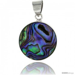 Sterling Silver Round Abalone Shell Inlay Pendant, 3/4" (20 mm) tall