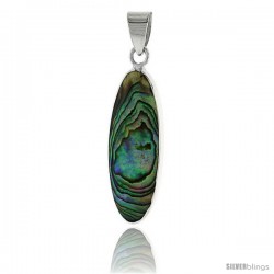Sterling Silver Oval Abalone Shell Inlay Pendant, 1 1/8" (28 mm) tall