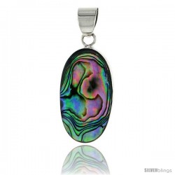 Sterling Silver Oval Mother of Pearl Inlay Pendant, 1" (25 mm) tall