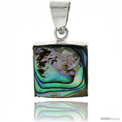 Sterling Silver Square Abalone Shell Inlay Pendant, 9/16" (15 mm) tall