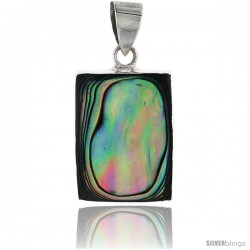 Sterling Silver Rectangular Abalone Shell Inlay Pendant, 7/8" (22 mm) tall