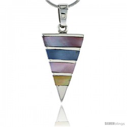 Sterling Silver Triangular Pink, Blue & Light Yellow Mother of Pearl Inlay Pendant, 1 1/8" (28 mm) tall