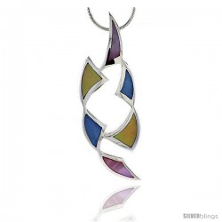 Sterling Silver Freeform Pink, Blue & Light Yellow Mother of Pearl Inlay Pendant, 2 5/16" (59 mm) tall