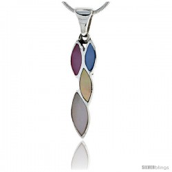 Sterling Silver Marquise-shaped Pink, Blue, Light Yellow & White Mother of Pearl Inlay Pendant, 1 3/16 (30 mm) tall