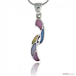 Sterling Silver Freeform Pink, Blue, Light Yellow & White Mother of Pearl Inlay Pendant, 1 1/4" (32 mm) tall