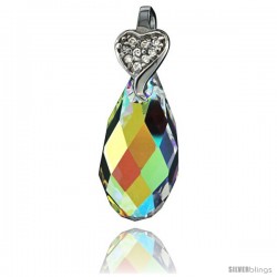 Sterling Silver Pendant w/ Yellow Briolette Swarovski Crystal & Cubic Zirconia Stones, 1 1/8 in. (58 mm) tall, Rhodium Finish