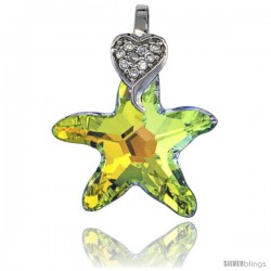 Sterling Silver Pendant w/ Yellow Starfish Swarovski Crystal & Cubic Zirconia Stones Star, 1 in. (26 mm) tall, Rhodium Finish