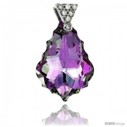 Sterling Silver Pendant w/ Purple Baroque Swarovski Crystal & Cubic Zirconia Stones, 1 in. (25 mm) tall, Rhodium Finish