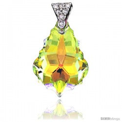 Sterling Silver Pendant w/ Yellow Baroque Swarovski Crystal & Cubic Zirconia Stones, 1 in. (25 mm) tall, Rhodium Finish