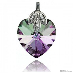 Sterling Silver Pendant w/ Purple Heart Swarovski Crystal & Cubic Zirconia Stones, 1 in. (25 mm) tall, Rhodium Finish