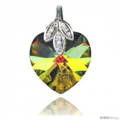 Sterling Silver Pendant w/ Yellow Heart Swarovski Crystal & Cubic Zirconia Stones, 1 in. (25 mm) tall, Rhodium Finish