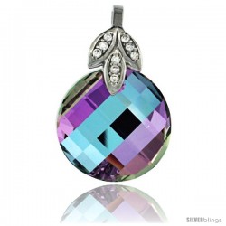 Sterling Silver Pendant w/ Purple Chessboard Round Swarovski Crystal & Cubic Zirconia Stones, 1 1/16 in. (27 mm) tall, Rhodium