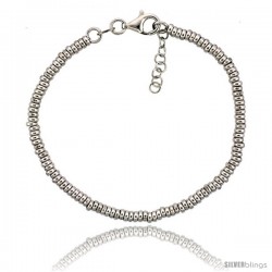 Sterling Silver Doughnut Hole 7 in. Bead Bracelet w/ 1/2 in. Extension in White Gold Finish, 1/8 in. (3 mm) wide