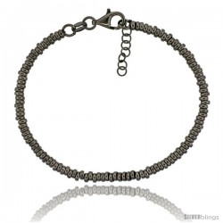 Sterling Silver Doughnut Hole 7 in. Bead Bracelet w/ 1/2 in. Extension in Black Ruthenium Finish, 1/8 in. (3 mm) wide