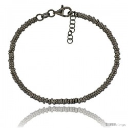 Sterling Silver Doughnut Hole 7 in. Bead Bracelet w/ 1/2 in. Extension in Black Ruthenium Finish, 1/8 in. (3 mm) wide