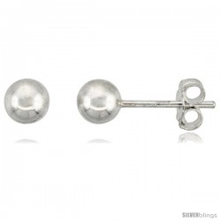 Sterling Silver 5 mm Ball Stud Earrings Medium Size (3/16inch)