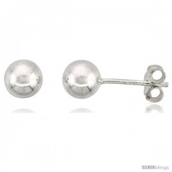 Sterling Silver 6 mm Ball Stud Earrings Medium Size (1/4 in)